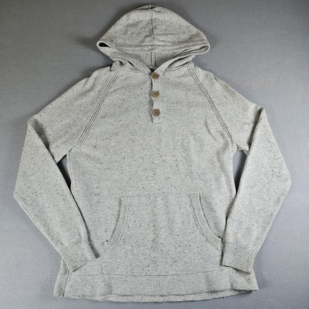 7 Diamonds Shasta Hoodie Mens Large Gray Henley Pullover Knit Kangaroo Pocket